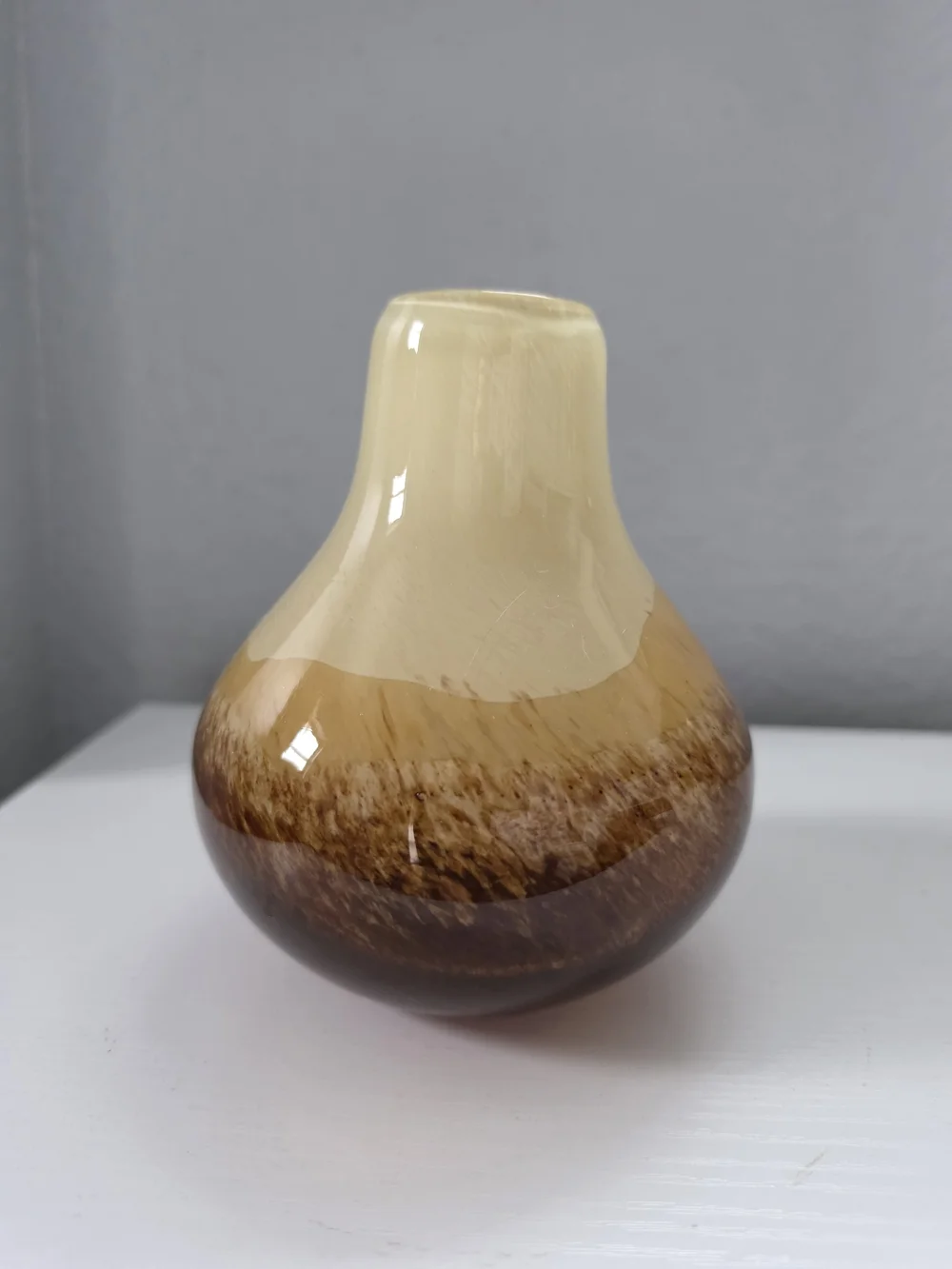 Handblown Glass Vase in Cream and Brown